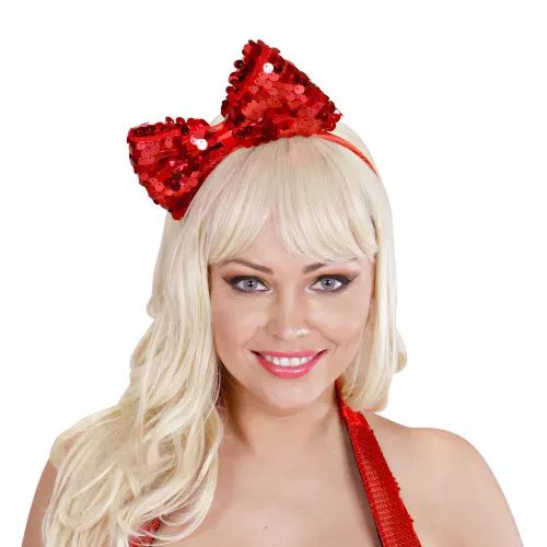 Photo du produit Serre-tête noeud rouge à sequins adulte