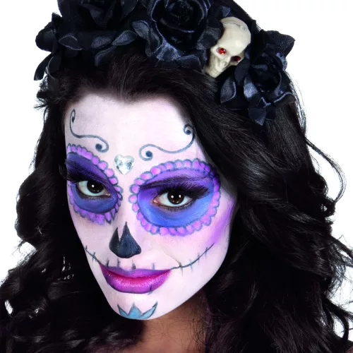 Photo du produit Serre tête roses noires avec tête de mort femme Dia de los muertos