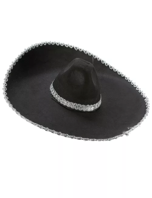 Photo du produit Sombrero noir bordure argentée adulte