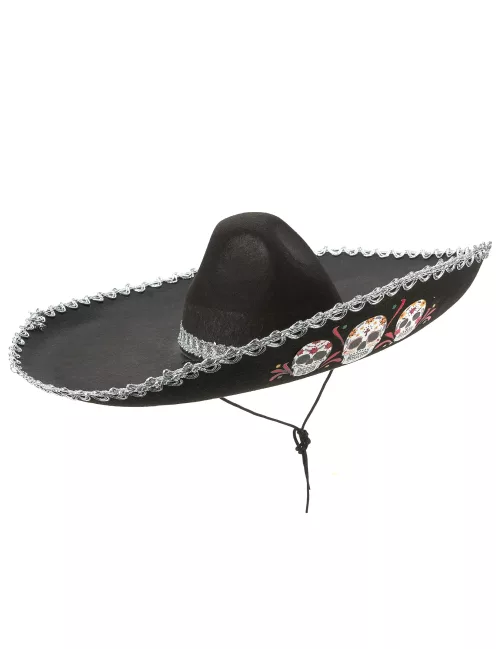 Photo du produit Sombrero noir Dia de Los Muertos finitions argentées adulte
