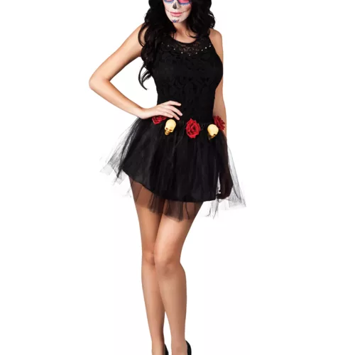 Photo du produit Tutu noir squelette et rose femme Dia de los muertos