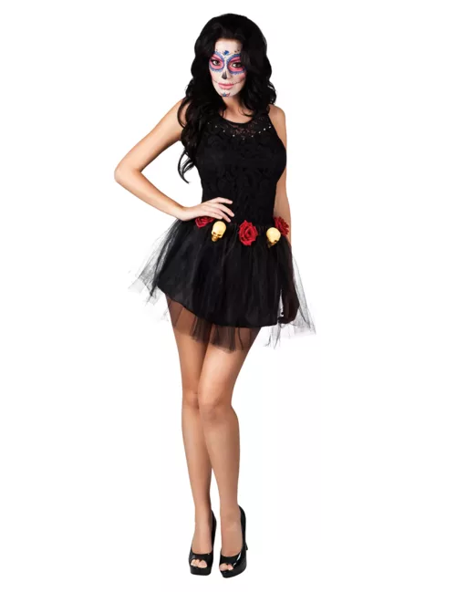 Photo du produit Tutu noir squelette et rose femme Dia de los muertos