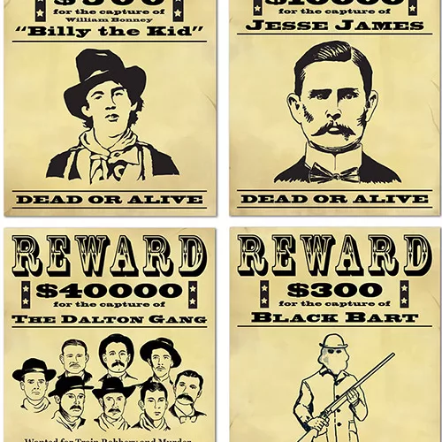 Photo du produit 4 Affiches de récompense Bandits américains 48,3 cm
