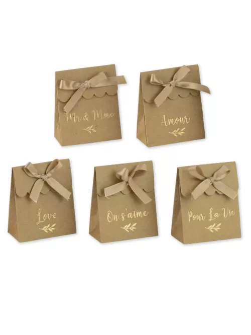 Photo du produit 10 Boites kraft mots dorés stickers et rubans 7 x 8,5 cm