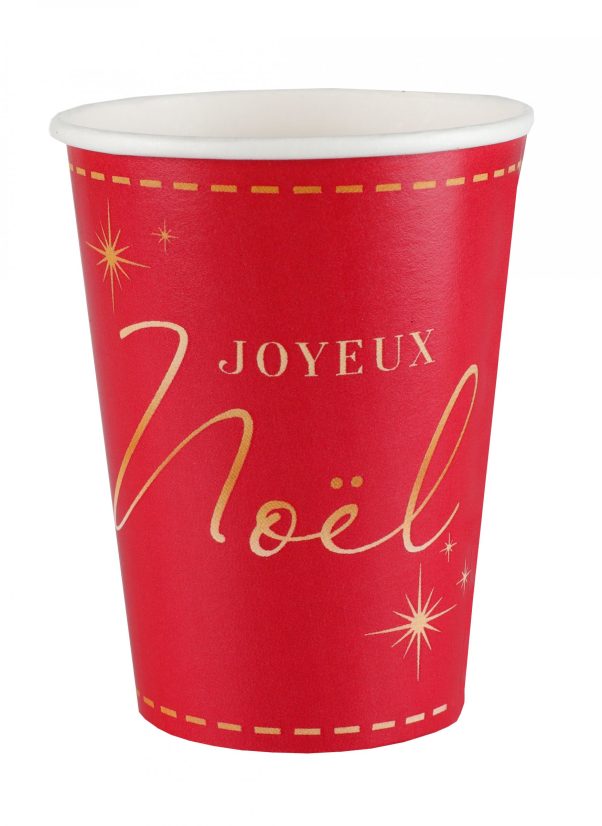 Photo du produit 10 Gobelets en carton Joyeux Noël rouges et dorés 7,8 x 9,7 cm