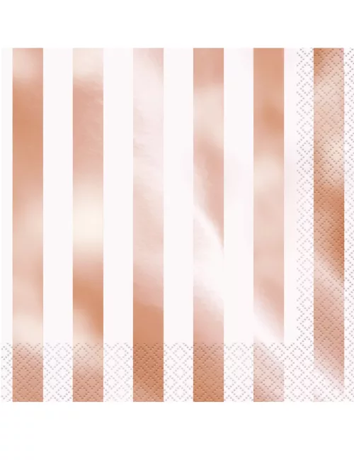Photo du produit 16 Serviettes en papier rayures rose gold 33 x 33 cm