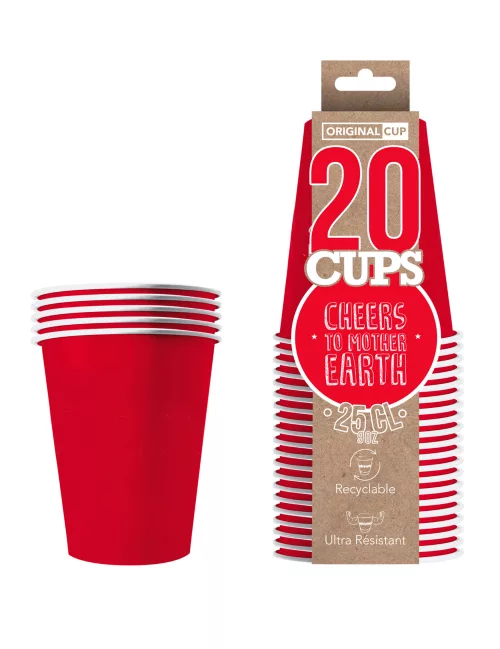 Photo du produit 20 Gobelets américains carton recyclable rouges 25 cl