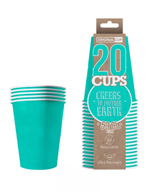 Photo du produit 20 Gobelets américains carton recyclable turquoise 53 cl