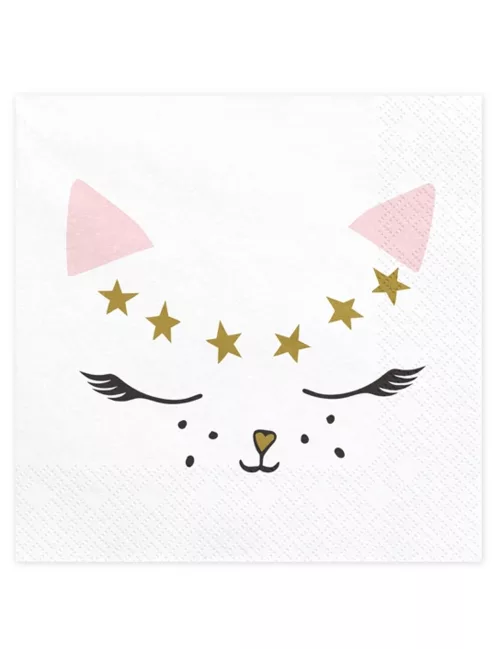 Photo du produit 20 Serviettes en papier chaton blanc 33 x 33 cm