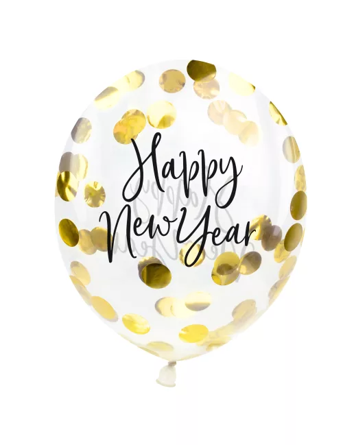 Photo du produit 3 Ballons latex confettis dorés Happy New Year 27 cm