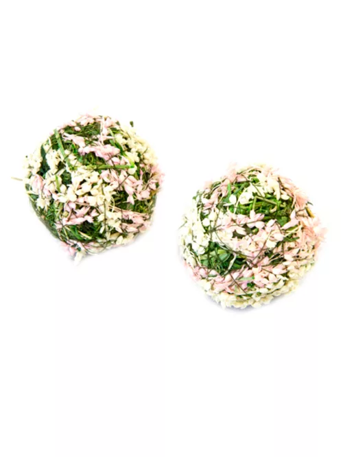 Photo du produit 4 Boules décoratives fleurs naturelles blanches et roses 5 cm