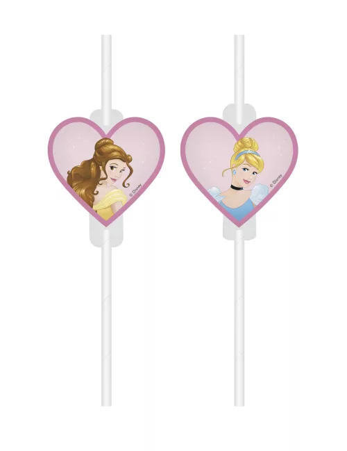 Photo du produit 4 Pailles médaillon en carton Princesses Disney c?urs