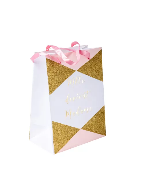 Photo du produit 4 Sacs en carton Mlle devient madame rose et doré 15 x 20 cm