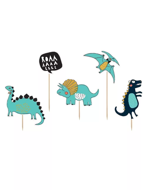 Photo du produit 5 Cake toppers en carton dinosaures bleus 10,5 - 20 cm
