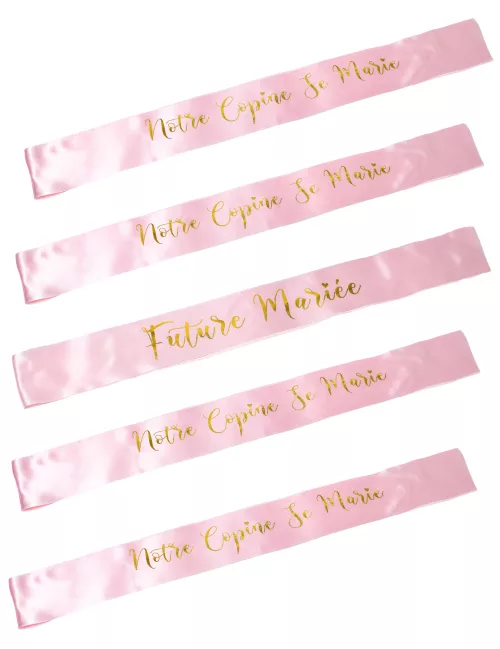 Photo du produit 5 Echarpes en satin EVJF rose floqué or 77 cm