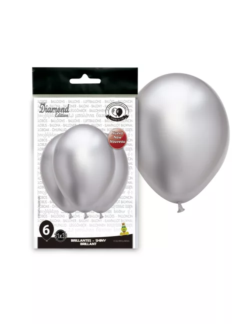 Photo du produit 6 Ballons en latex argentés satinés 31 x 39 cm