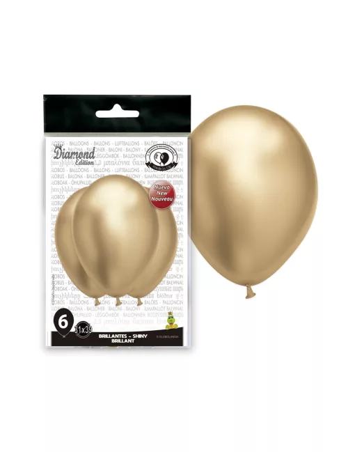 Photo du produit 6 Ballons en latex dorés satinés 31 x 39 cm