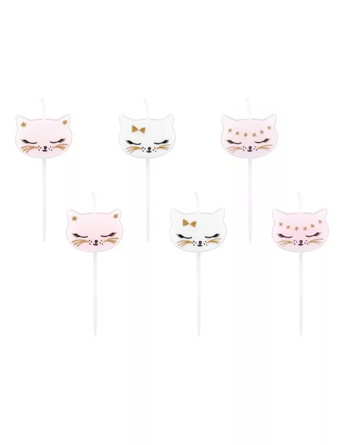 Photo du produit 6 Bougies d'anniversaire chaton blanches et roses 2 cm