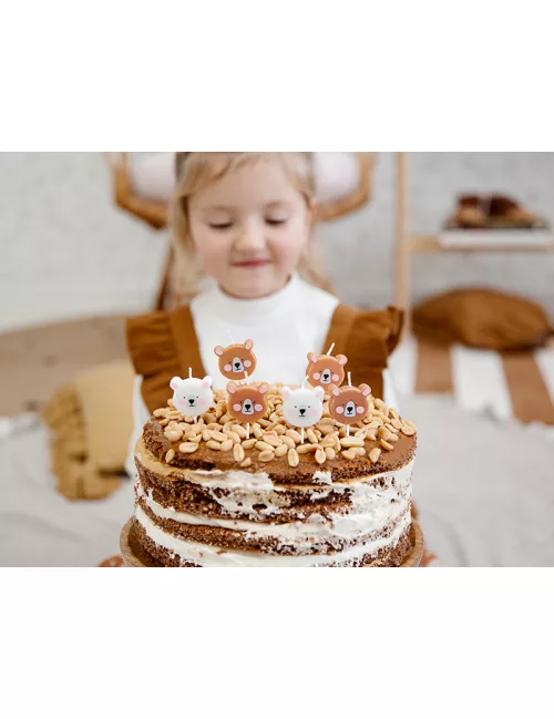 Photo du produit 6 Bougies d'anniversaire petits ours bruns et blancs 3 cm