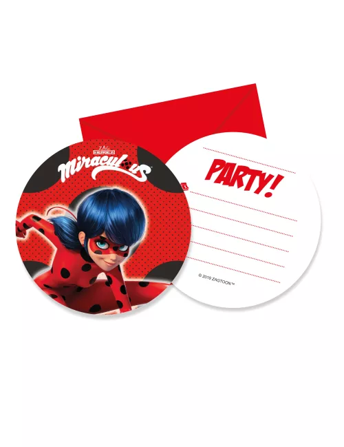 Photo du produit 6 Cartons d'invitation avec enveloppes Miraculous Ladybug