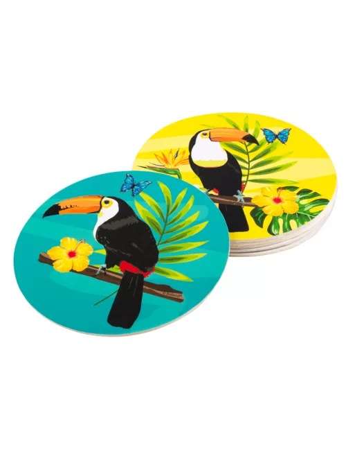 Photo du produit 6 Dessous de verres en carton toucan 10 cm