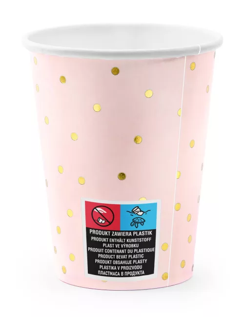 Photo du produit 6 Gobelets en carton rose pâle et pois dorés 260 ml
