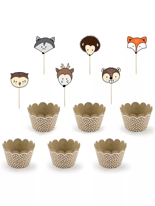 Photo du produit 6 Moules à cupcake et pics en bois animaux forêt 5 x 7,5 x 5 cm