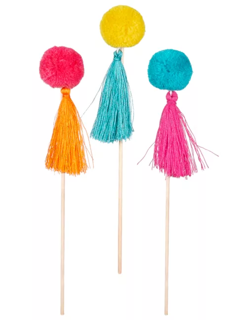 Photo du produit 6 Pics en bois pompons colorés 16 cm