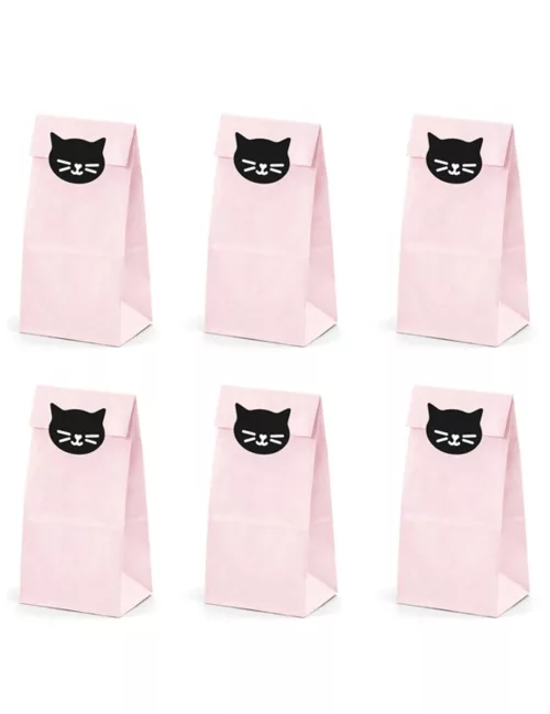 Photo du produit 6 Sacs cadeaux en papier chaton roses 8 x 18 x 6 cm