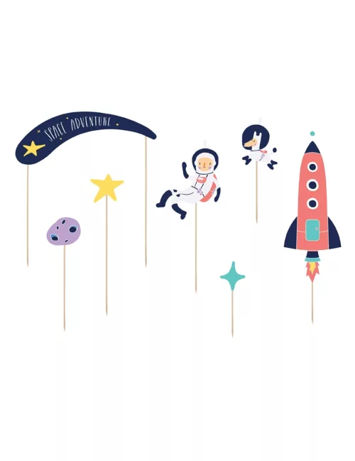 Photo du produit 7 Cake toppers en carton space adventure 9,5 - 24,5 cm