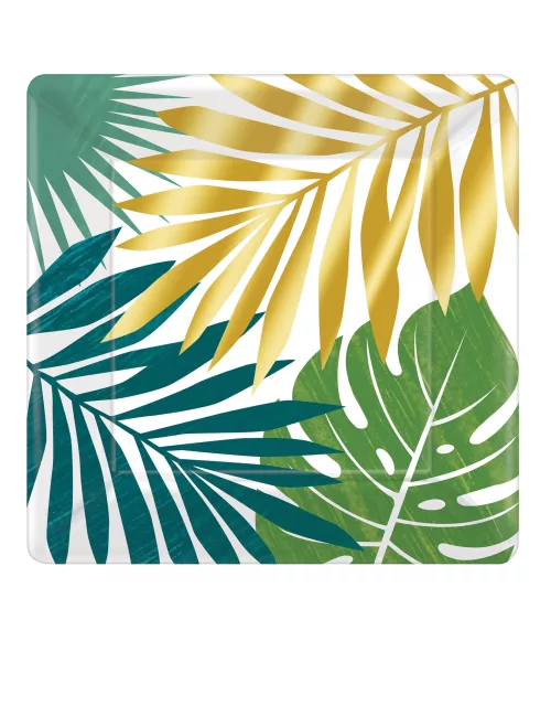 Photo du produit 8 Assiettes carrées en carton tropical chic 25 cm