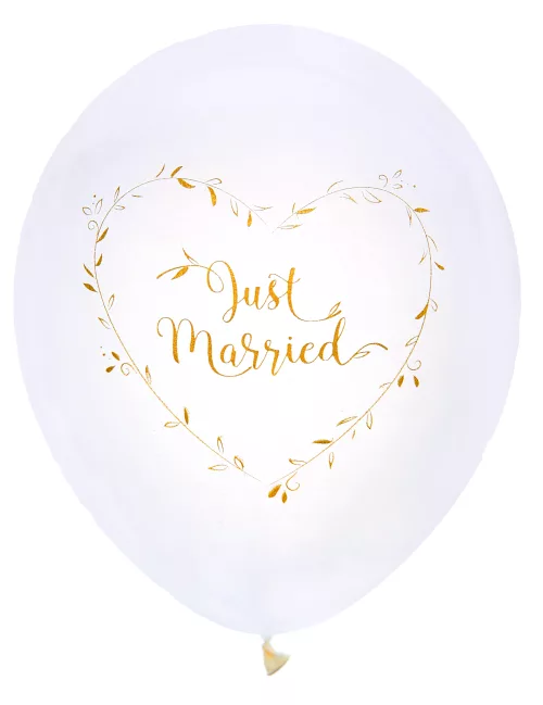 Photo du produit 8 Ballons en latex Just Married blancs et dorés 23 cm