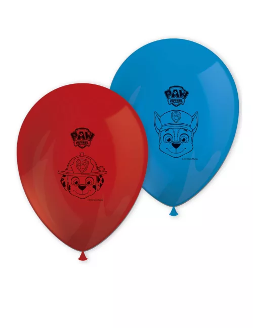 Photo du produit 8 Ballons en latex rouge et bleu Pat' Patrouille prêt pour l'action