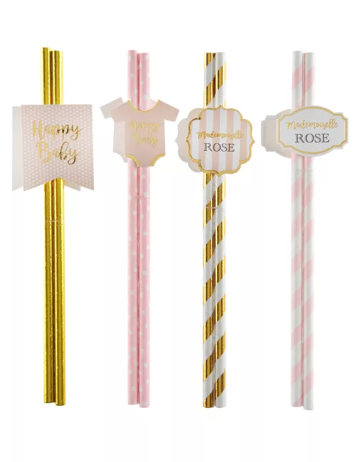 Photo du produit 8 Pailles en carton Baby shower roses 19 cm