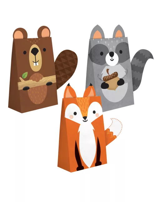 Photo du produit 8 Sacs cadeaux en papier animaux de la forêt 11,4 x 20 cm