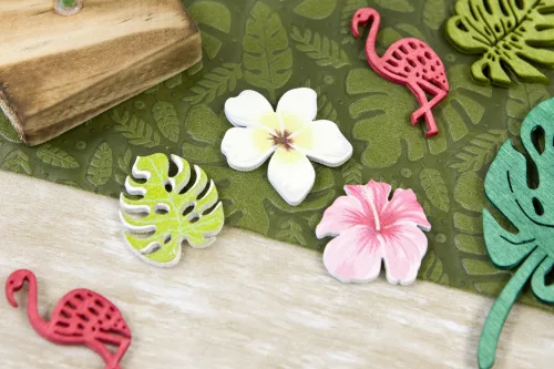 Photo du produit 9 Confettis en bois fleurs et feuilles tropicales 3,8 cm