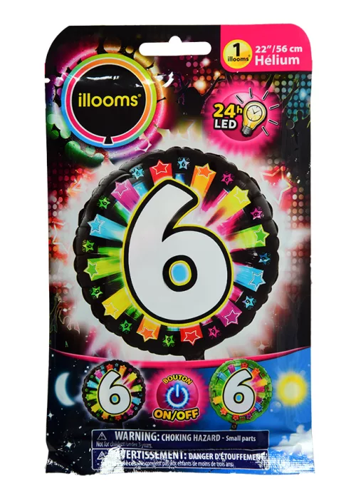 Photo du produit Ballon aluminium chiffre 6 multicolore LED Illooms® 50 cm