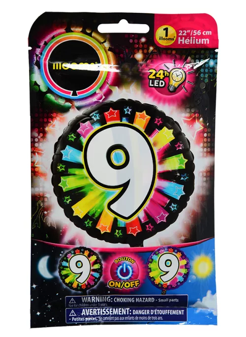 Photo du produit Ballon aluminium chiffre 9 multicolore LED Illooms® 50 cm
