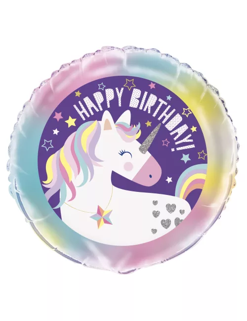 Photo du produit Ballon aluminium happy birthday licorne 45 cm