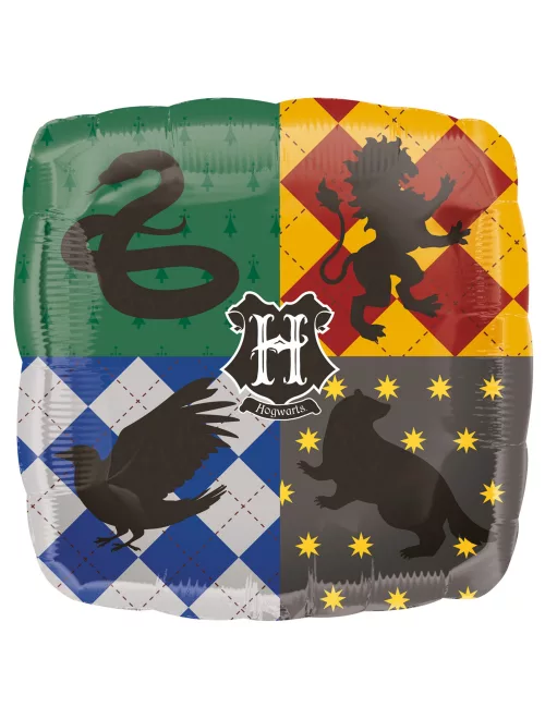 Photo du produit Ballon en aluminium carré blasons maisons Poudlard Harry Potter 43 x 43 cm