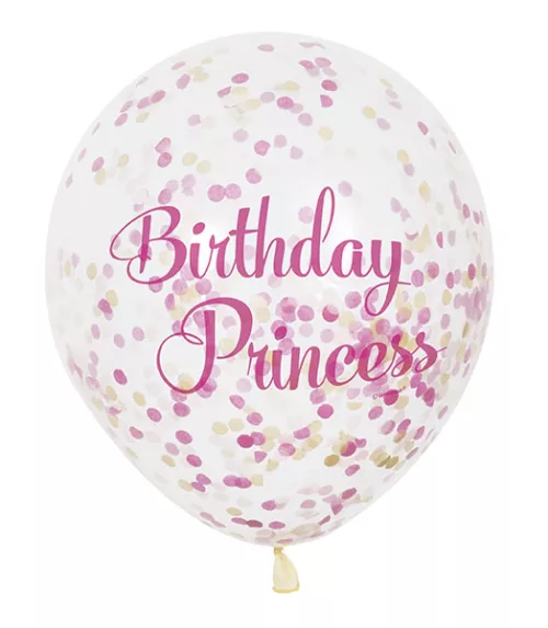Photo du produit Ballon latex Birthday Princess confettis rose et doré