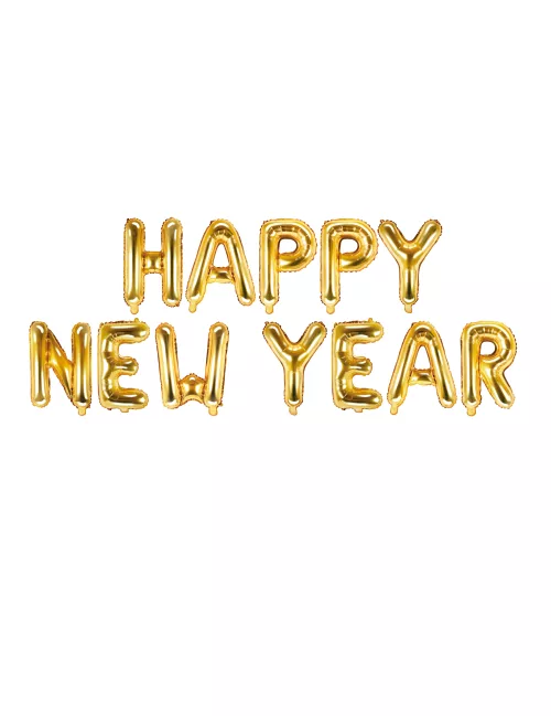 Photo du produit Ballon aluminium lettres dorées Happy New Year 370 x 35 cm