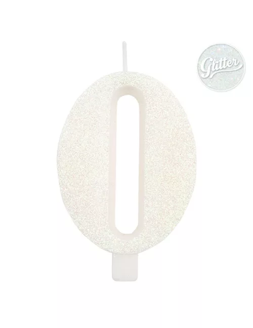 Photo du produit Bougie anniversaire chiffre blanche pailletée 9,5 cm