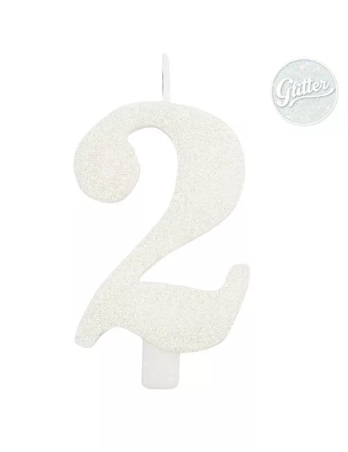 Photo du produit Bougie anniversaire chiffre blanche pailletée 9,5 cm