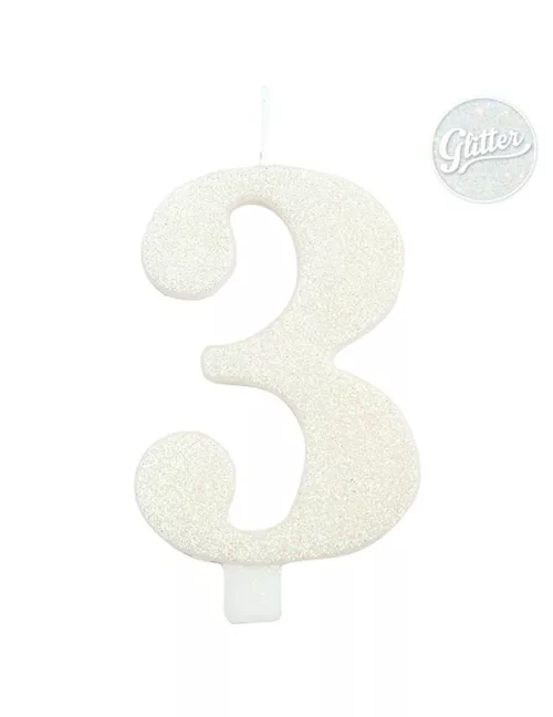 Photo du produit Bougie anniversaire chiffre blanche pailletée 9,5 cm