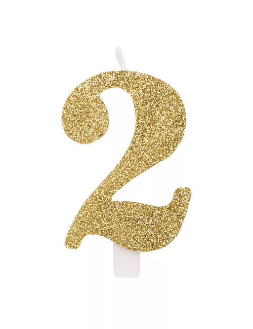Photo du produit Bougie anniversaire chiffre dorée pailletée 9,5 cm