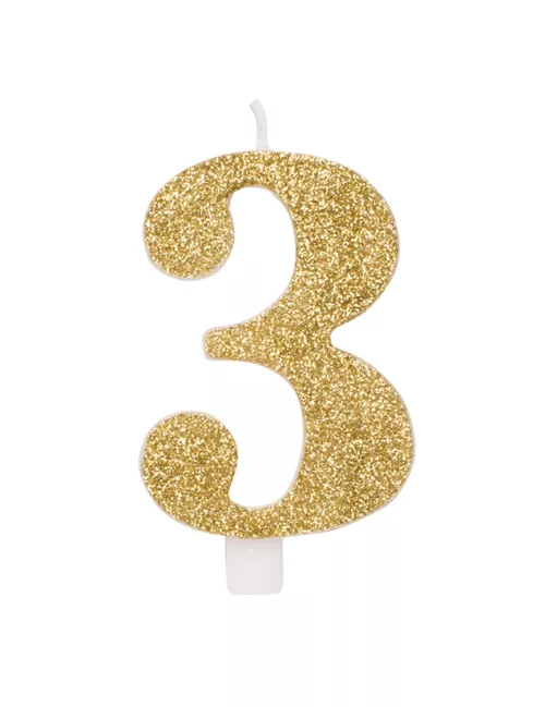 Photo du produit Bougie anniversaire chiffre dorée pailletée 9,5 cm