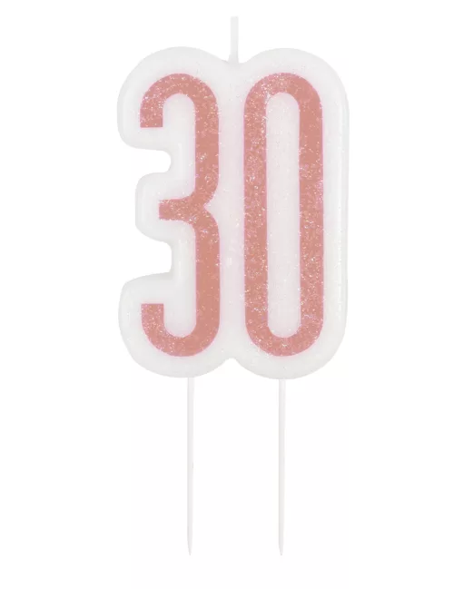 Photo du produit Bougie d'anniversaire sur pic 30 ans rose pailleté 7 cm