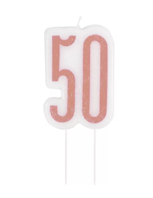 Photo du produit Bougie d'anniversaire sur pic 50 ans rose pailletée 7 cm