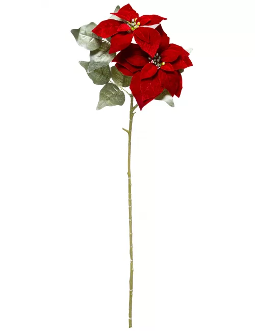 Photo du produit Branche fleur de poinsettia rouge 75 cm